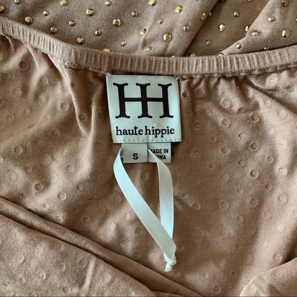 Haute Hippie Nude Gold Embellished Jersey Hi Low Maxi Dress Small NWOT - Picture 6 of 8